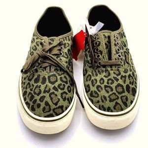 NWT Van's for J Crew Unisex Army Green Leopard Print Canvas Sneakers